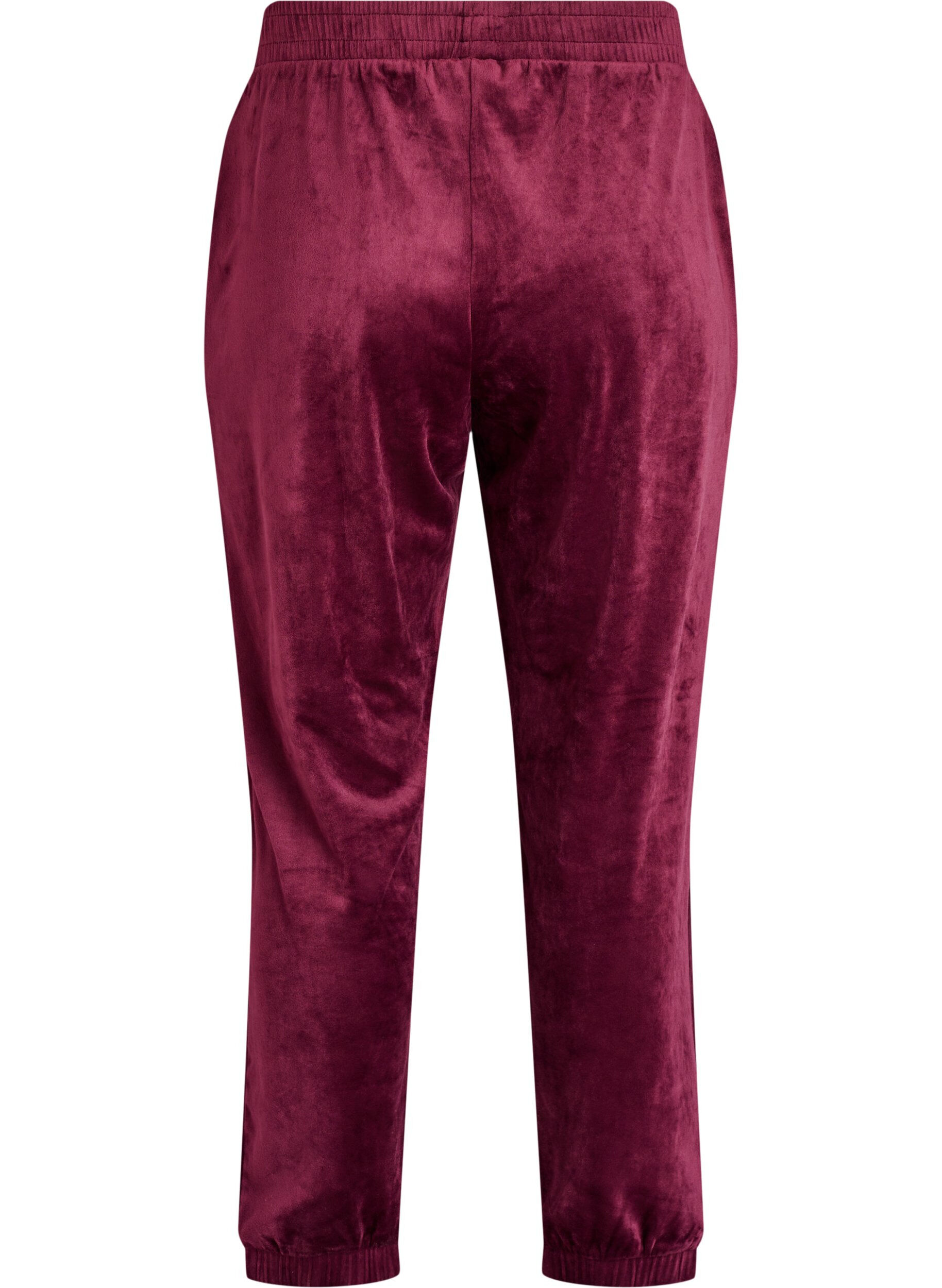 ZizziLosvallende fluwelen broek, Donker Bordeaux, Packshot image number 1