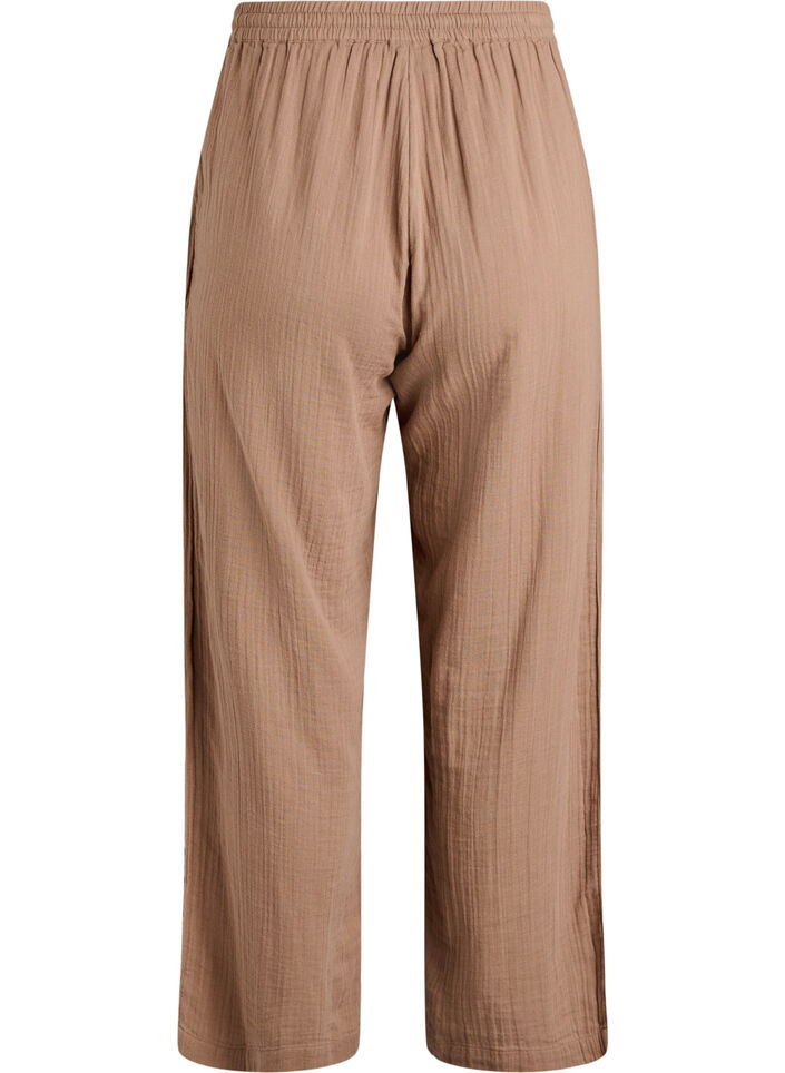 High-waist katoenen mousseline broek met losse pijpen, Bruin, Packshot image number 1