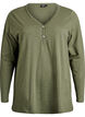 T-shirt met lange mouwen, V-hals en knopen, Groen, Packshot image number 0