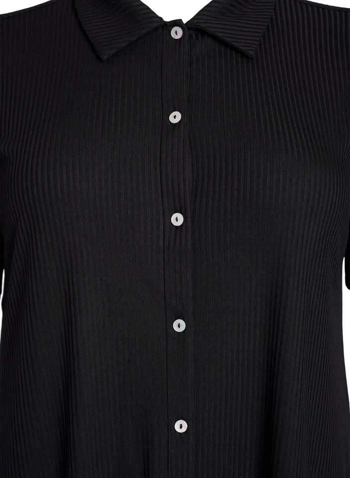 Jersey maxi jurk met kraag en korte mouwen, Zwart, Packshot image number 2