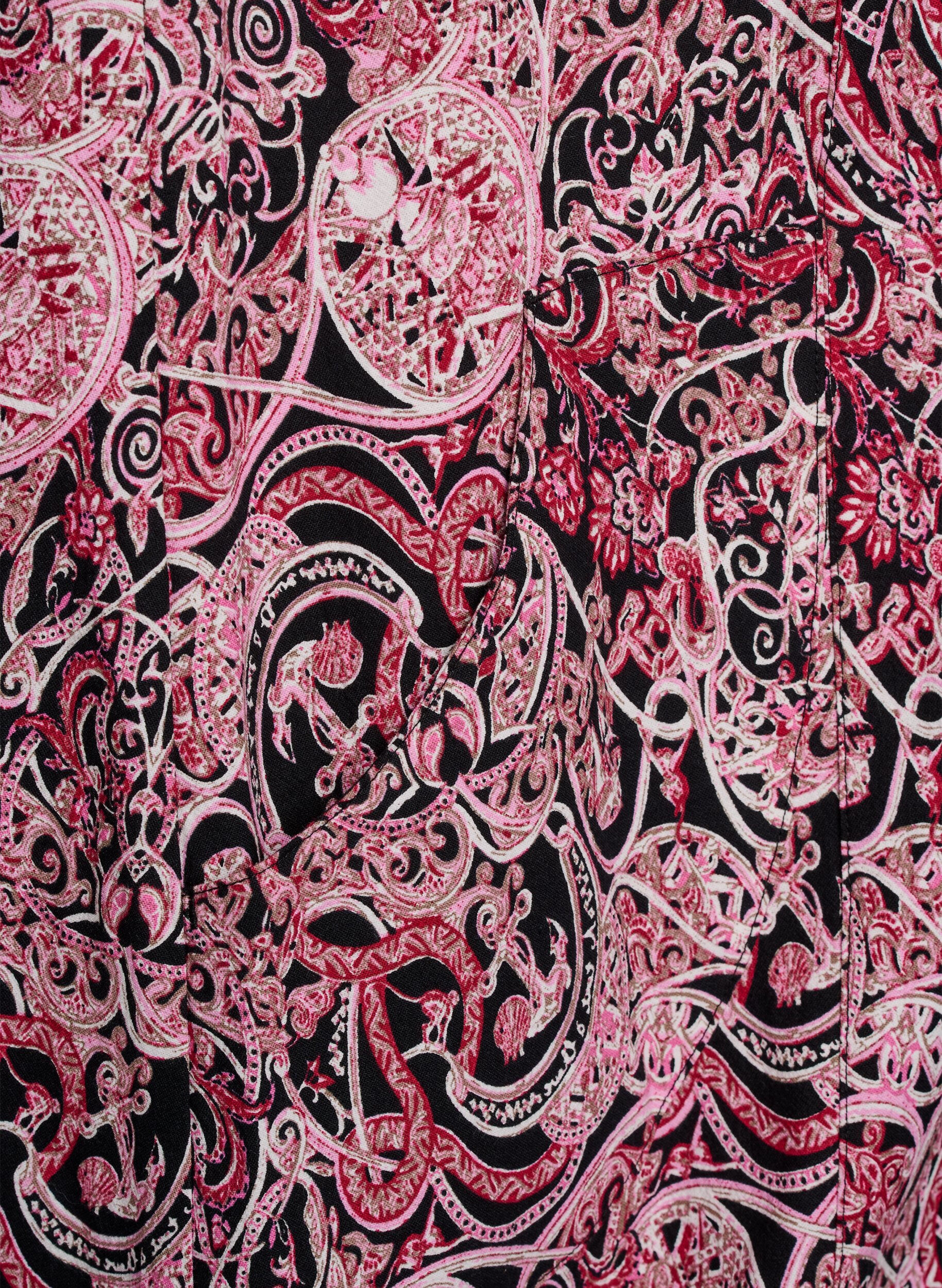 ZizziKatoenen jurk met korte mouwen en print, Zwart, Packshot image number 3