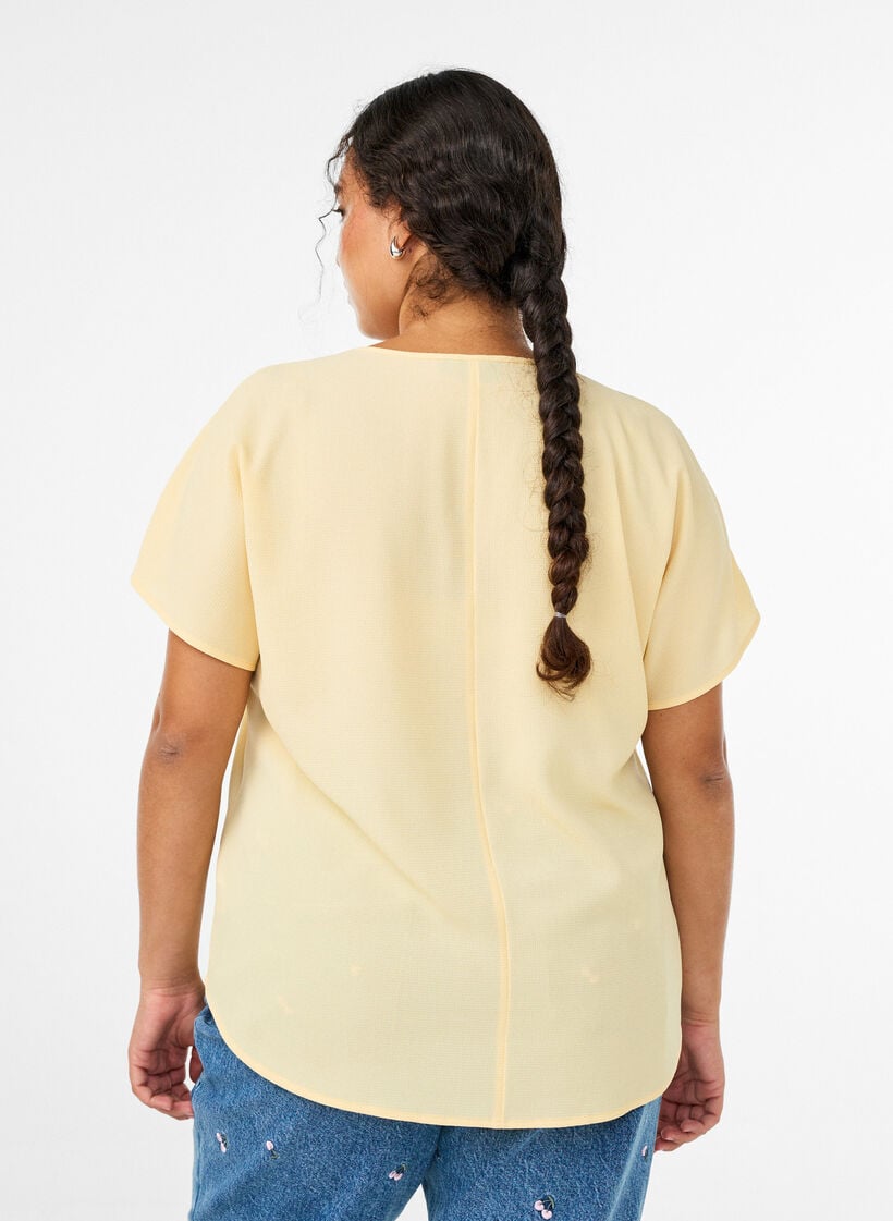Blouse met korte mouwen en een ronde halslijn, Geel, Model image number 2