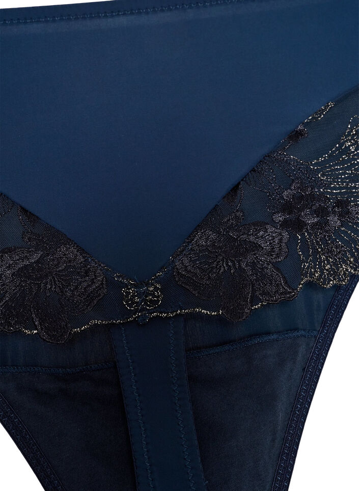 Hipsterstring met bloemenborduursel en normale taille, Blauw, Packshot image number 1