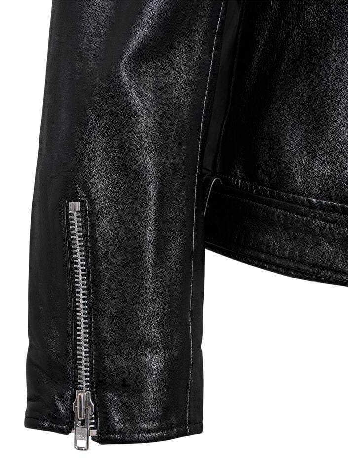 Leren bikerjack met riem, Black, Packshot