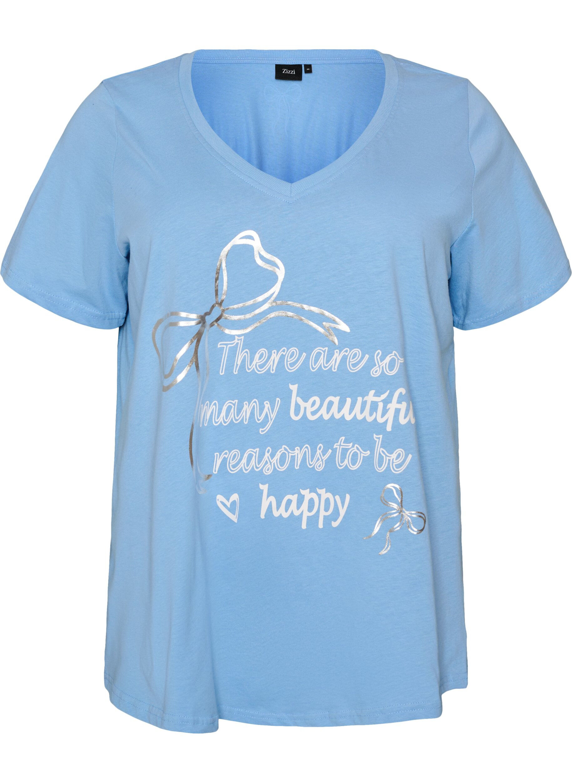 Katoenen T-shirt met V-hals en print aan de voorkant
