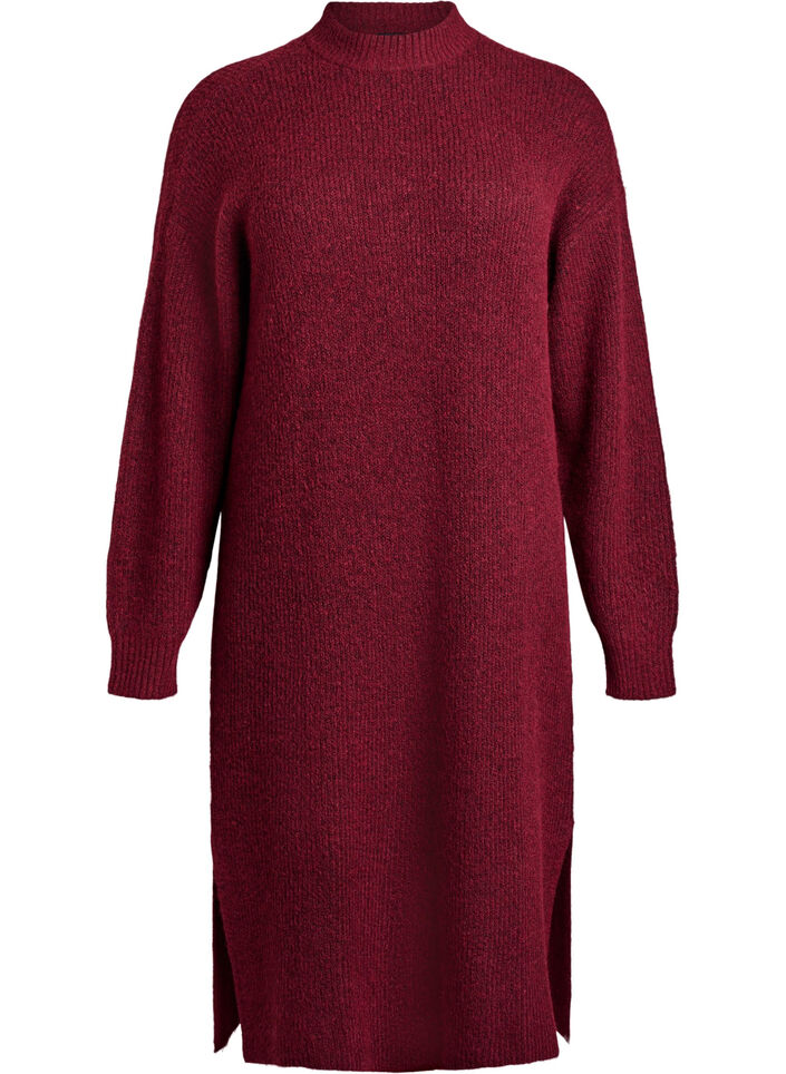 Lange gebreide jurk met hoge hals, Rood, Packshot image number 0