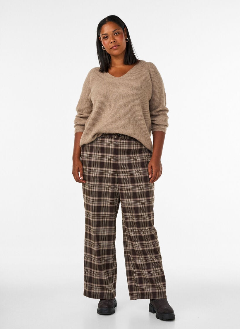 Gecrochte broek met wijde pijpen, Bruin, Model image number 0