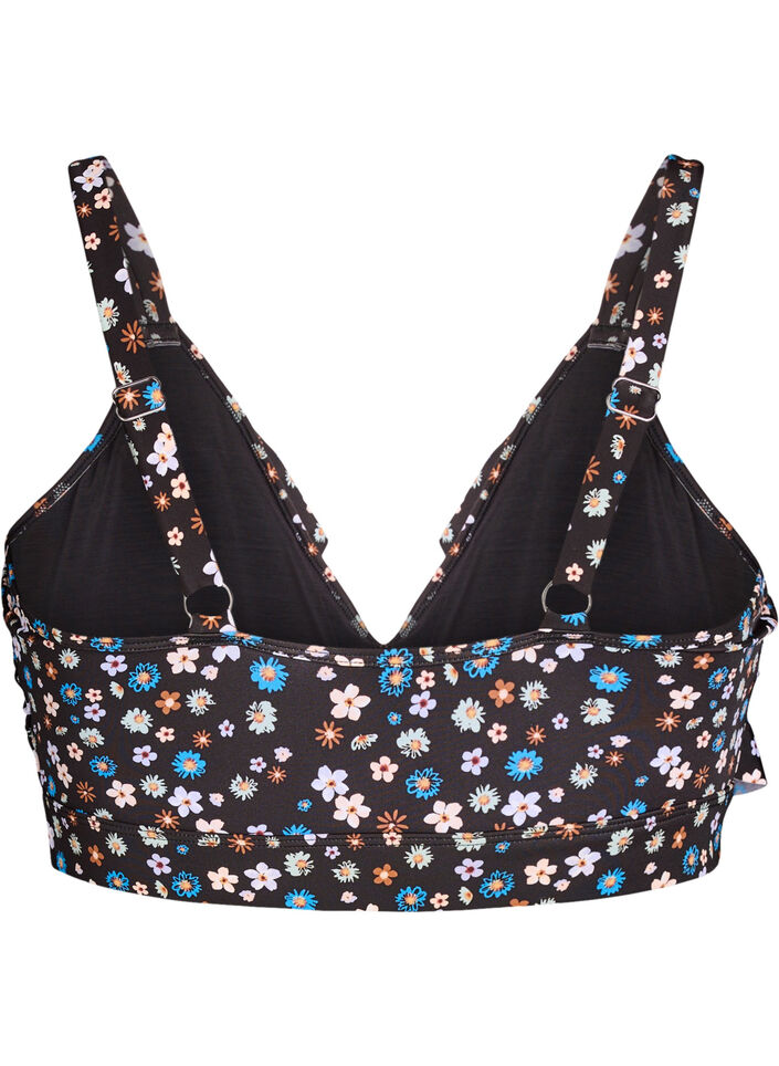 Bloemen bikinitop met ruches, Bruin, Packshot image number 1