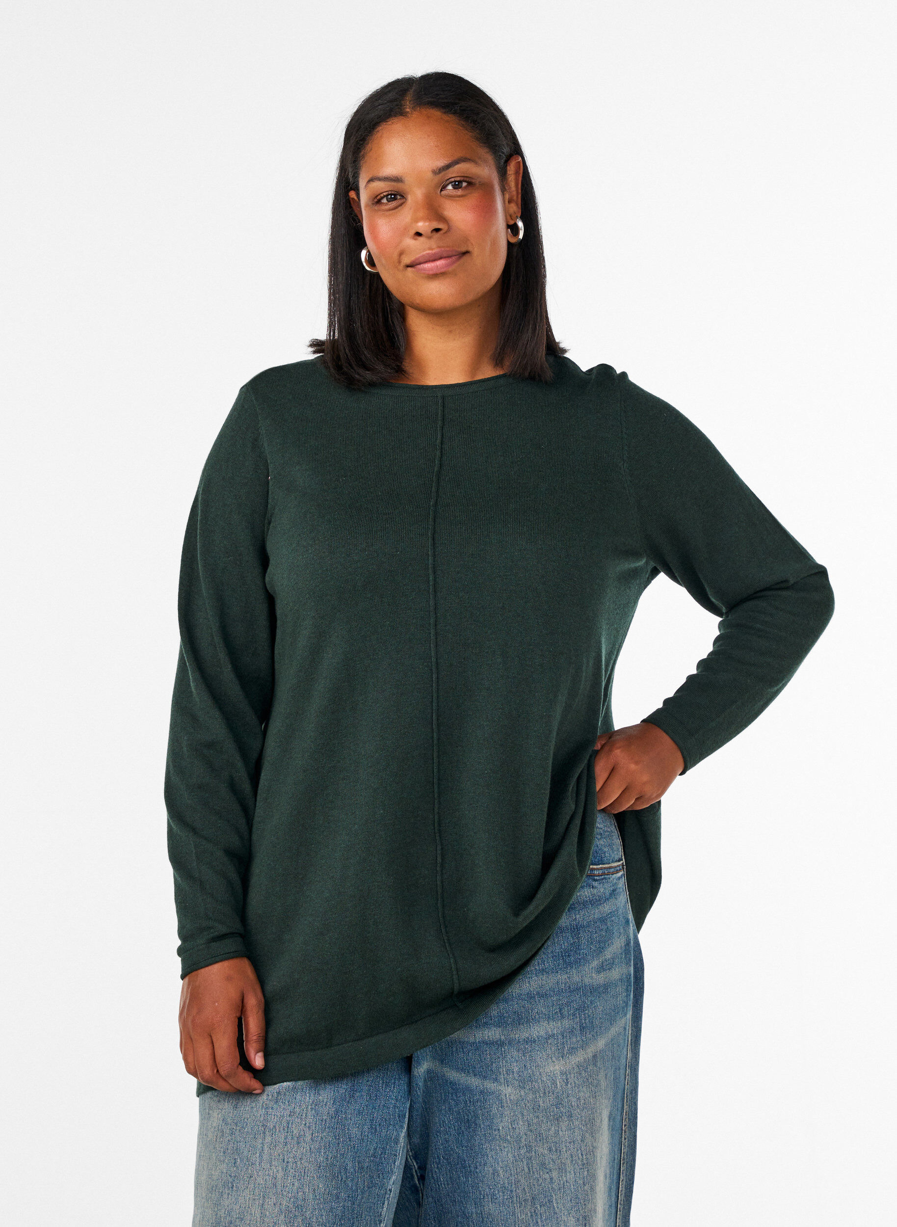 Gebreide blouse gemaakt van katoen en viscose., Groen, Model