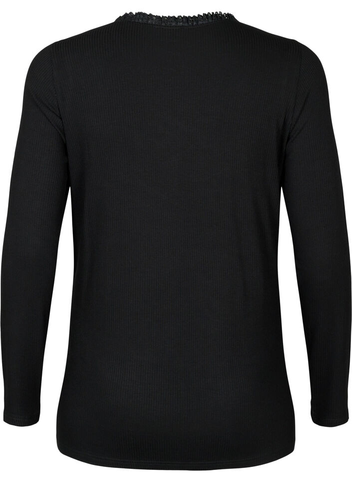 Zwangerschapsblouse met kant en lange mouwen, Zwart, Packshot image number 1