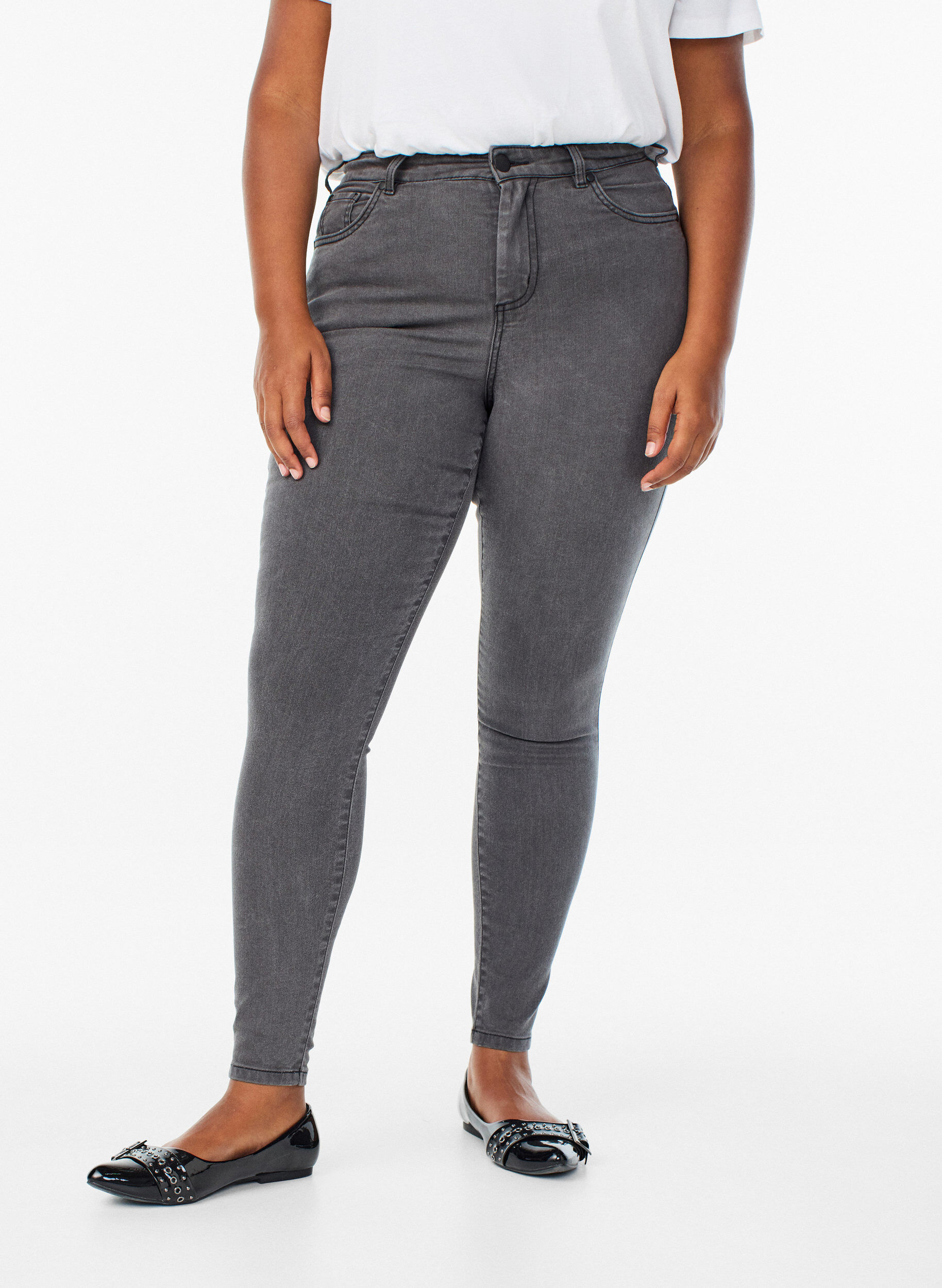 ZizziAmy super slim fit jeans met hoge taille, Grijs, Model image number 2