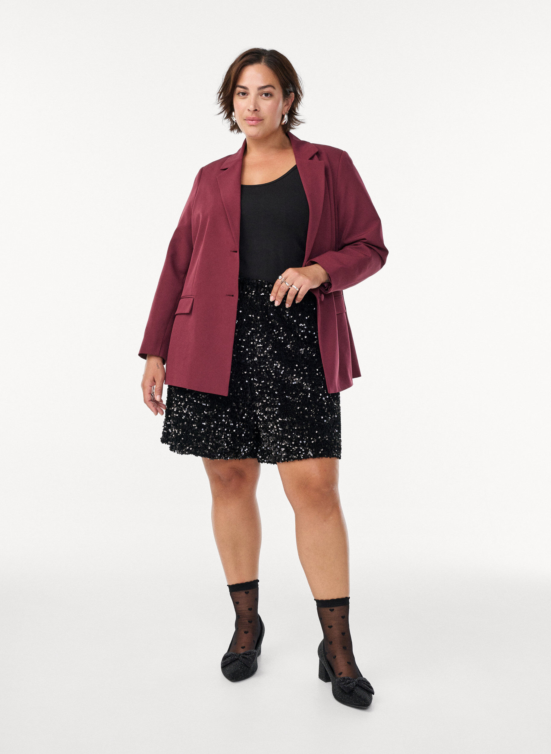 ZizziHigh-waisted pailletten shorts, Zwart, Model image number 1