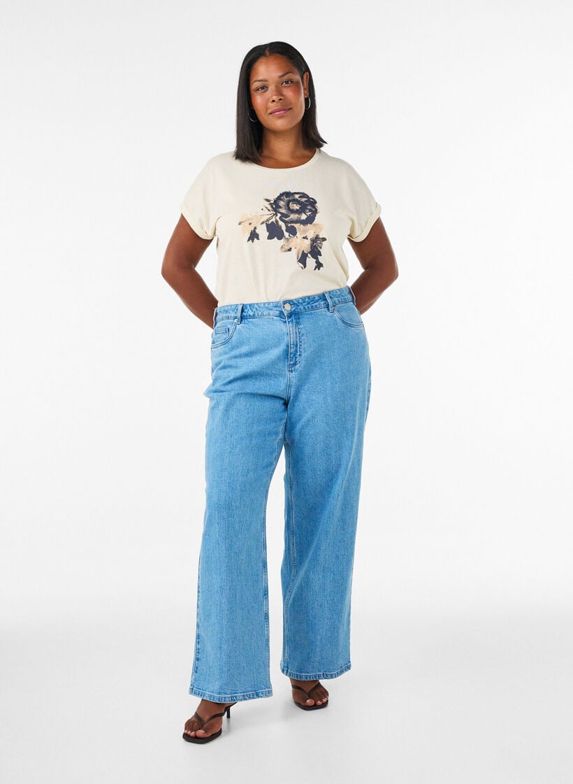 T-shirt met decoratieve print aan de voorkant, Vanille, Model image number 1
