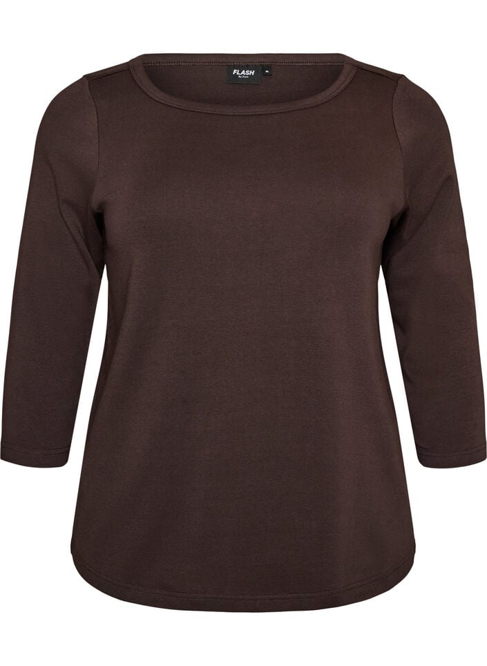 Basic T-shirt met boothals en 3/4-mouwen, Bruin, Packshot image number 0