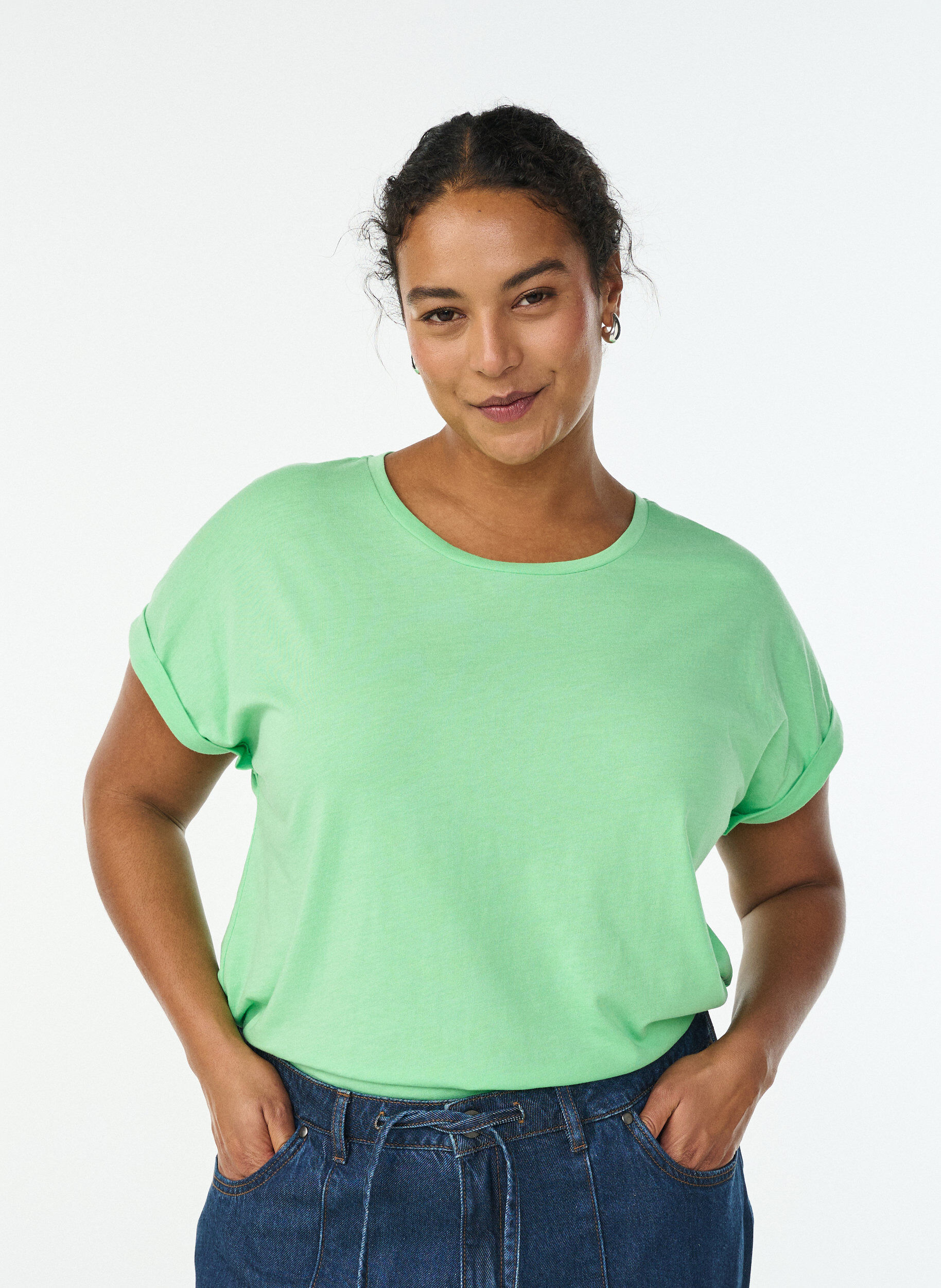 ZizziT-shirt met korte mouwen van katoenmix, Groen, Model image number 0