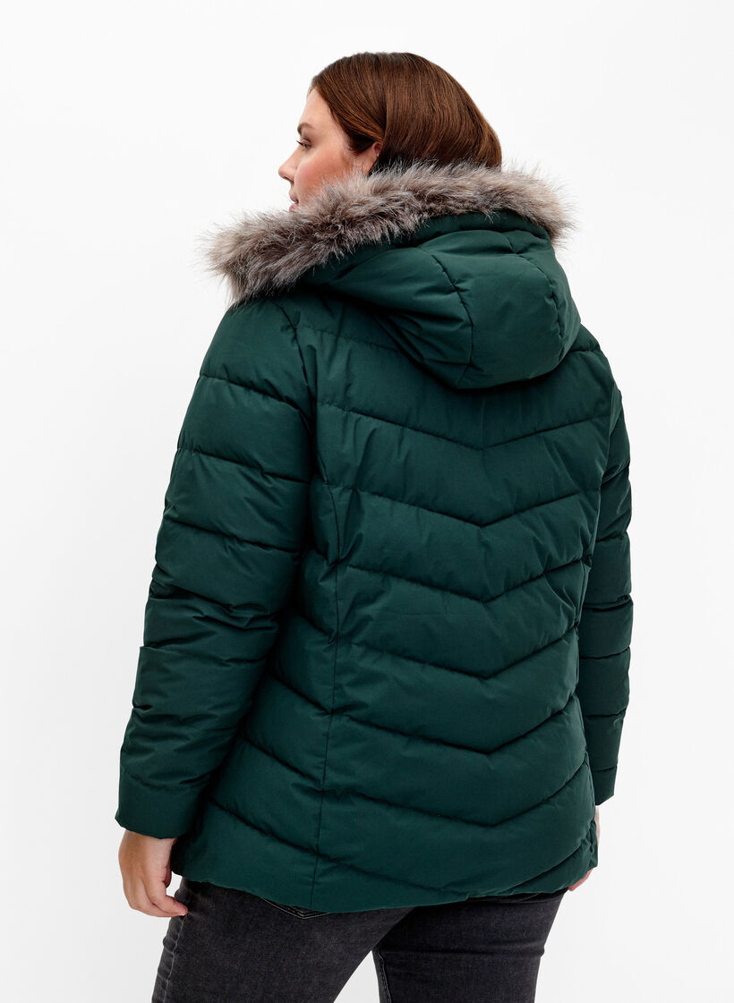 Kort pufferjack met capuchon, Groen, Model image number 2