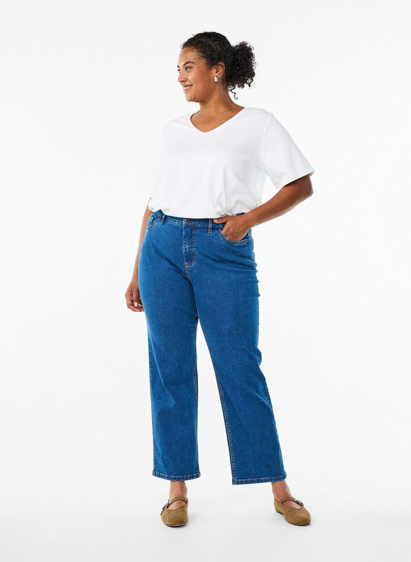 High-waisted Gemma jeans met een regular fit, Blauw, Model image number 0