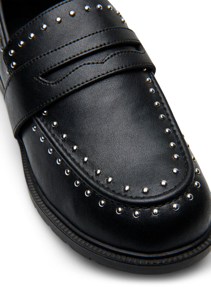 Wide fit - Leren loafers met studs, Black, Packshot