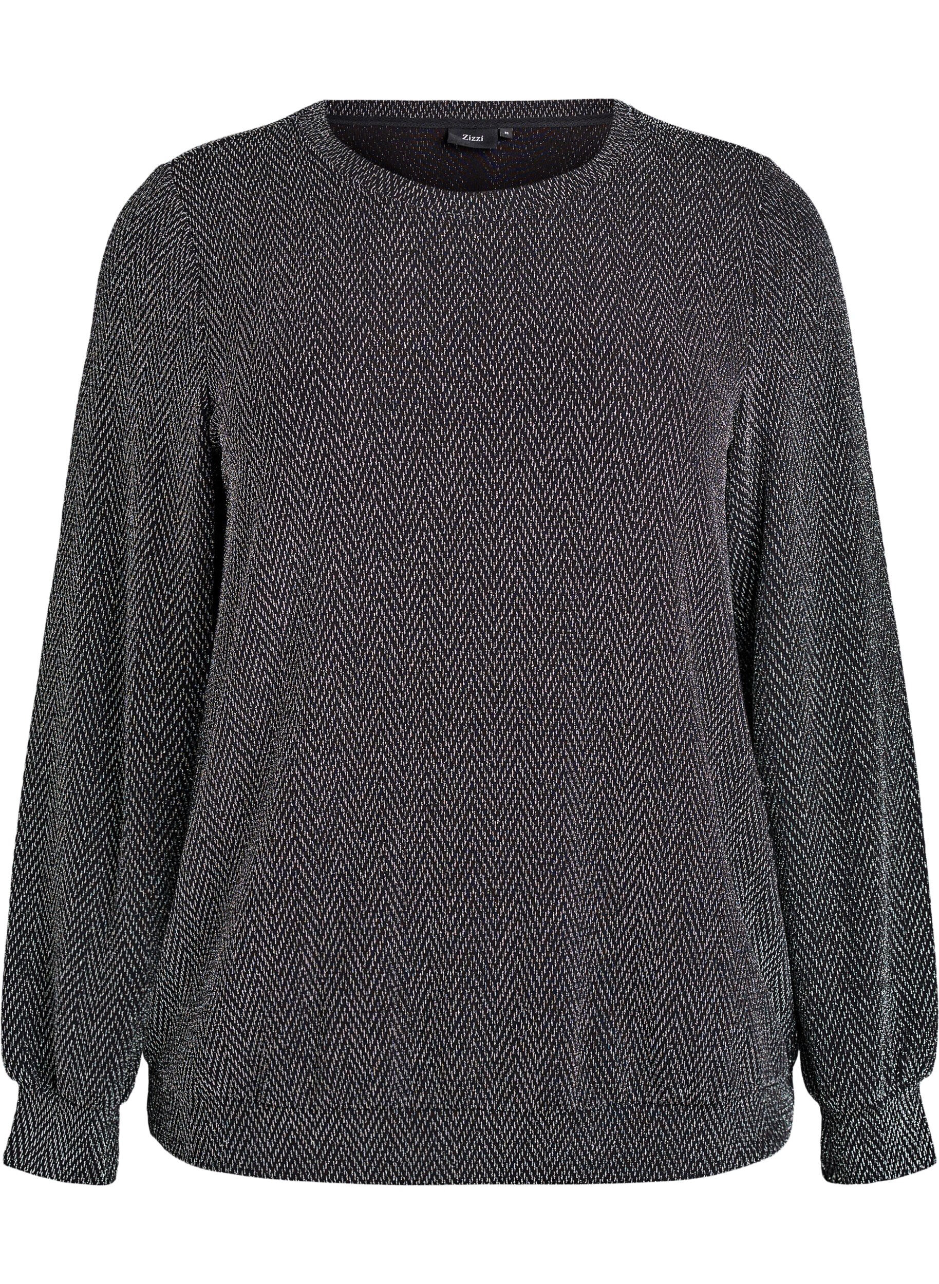 ZizziBlouse met visgraatpatroon en glinsterend garen, Zwart, Packshot image number 0