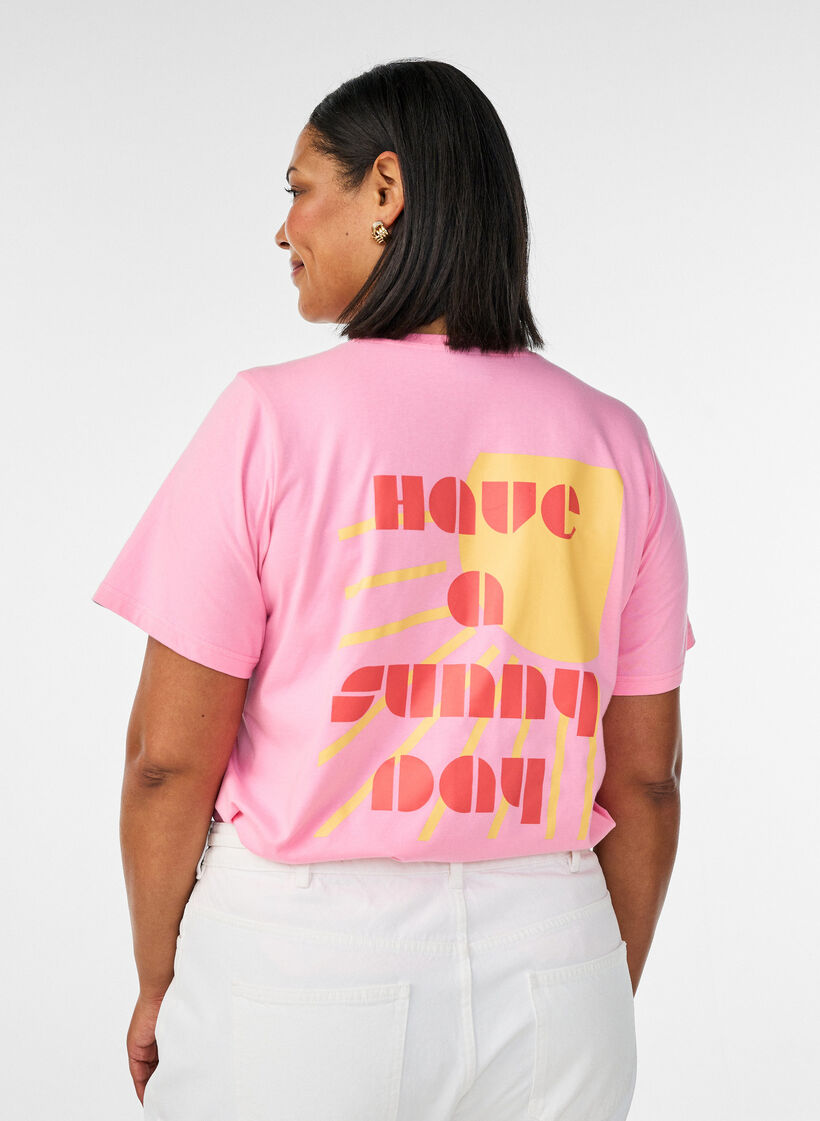 Biologisch katoenen T-shirt met tekstmotief, Roze, Model image number 2