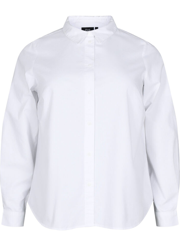 Katoenen overhemd met lange mouwen, Bright White, Packshot
