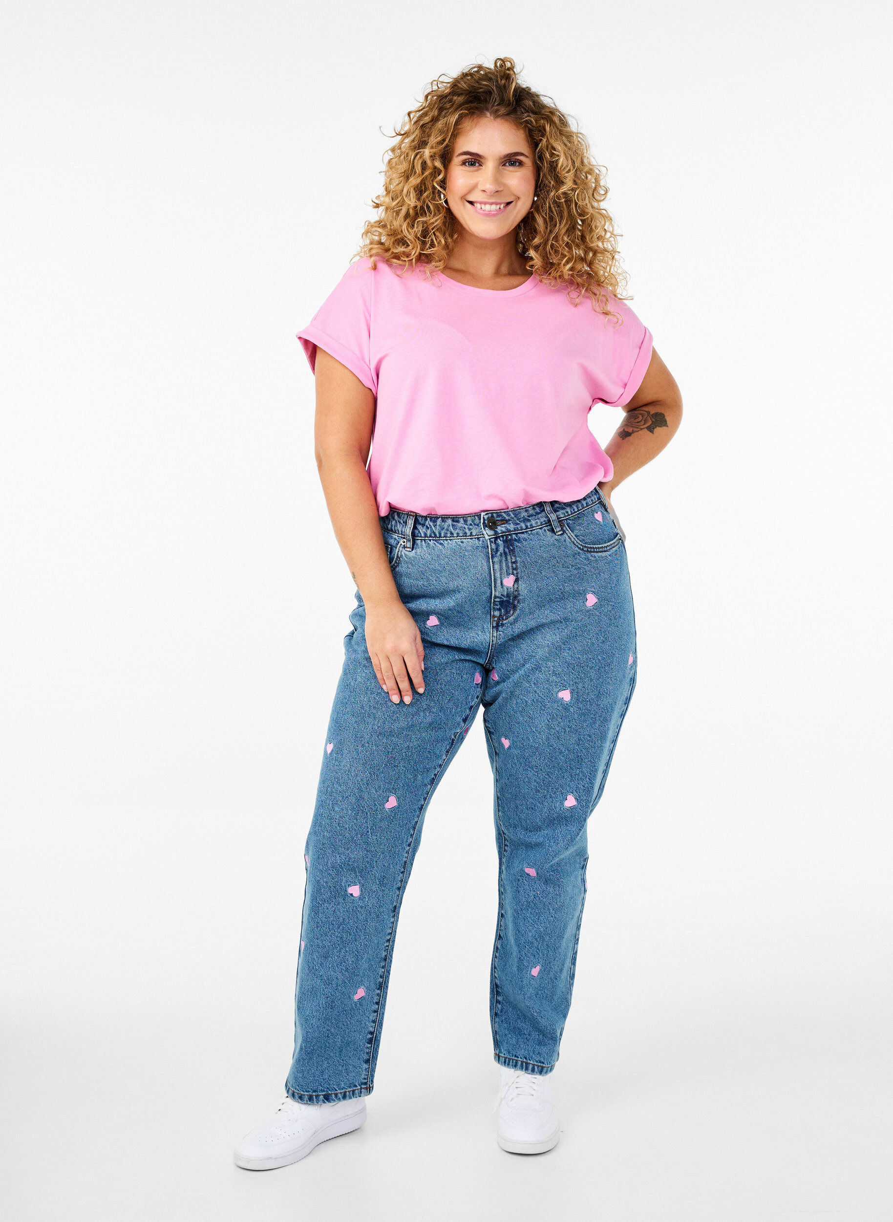 High-waisted Gemma jeans met hartjes, Blauw, Model