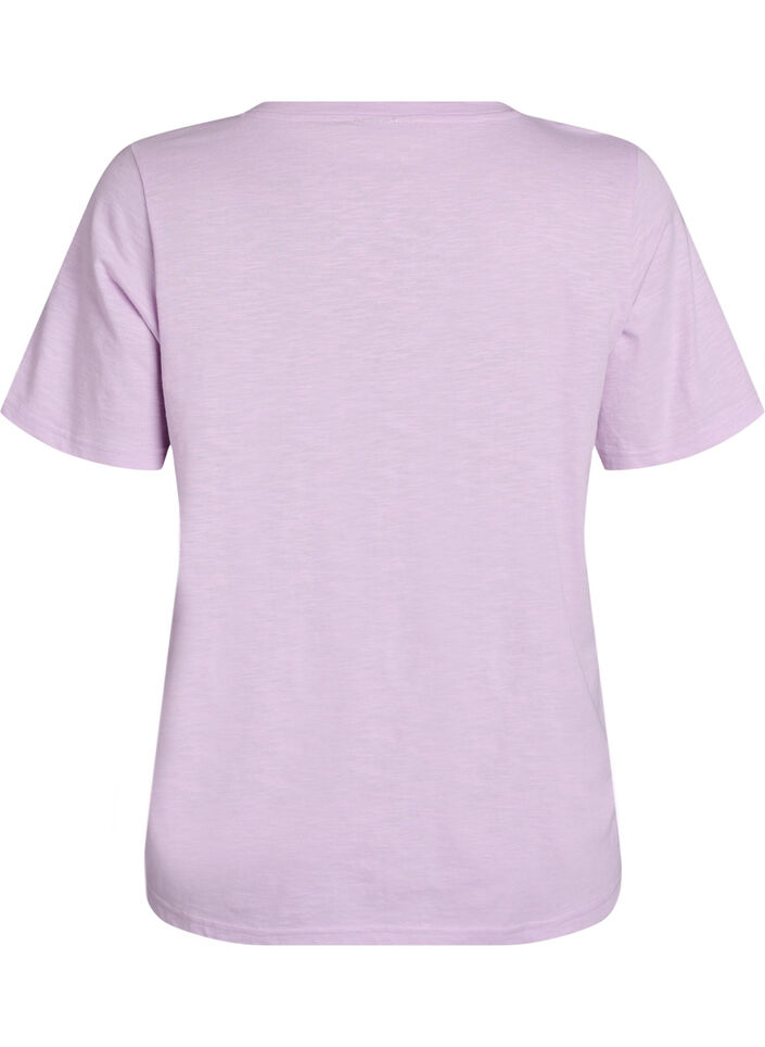 T-shirt basique &agrave; manches courtes et col en V, Mauve, Packshot image number 1
