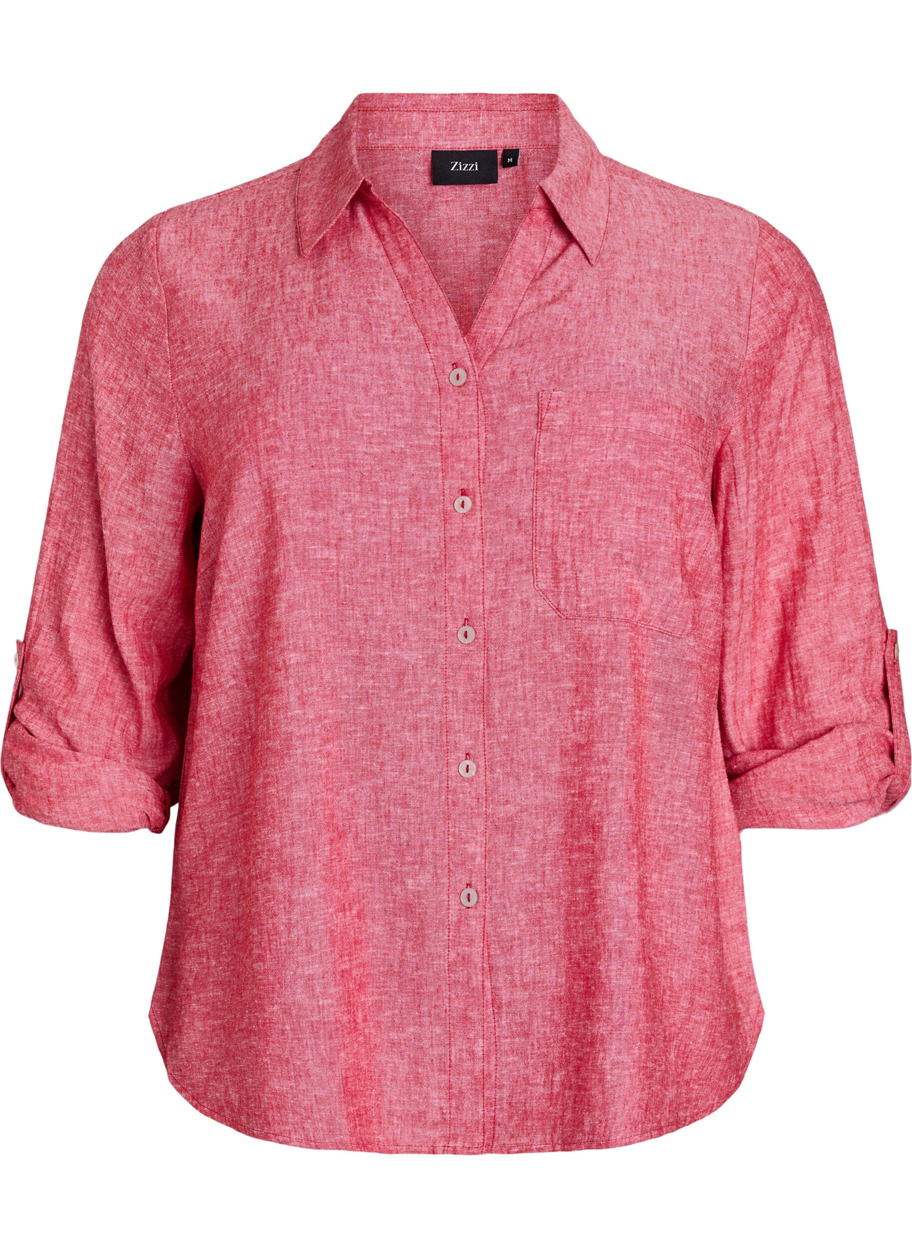 ZizziLinnen en viscose shirt met 3/4 mouwen, Rood, Packshot image number 0