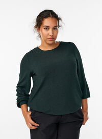 Blouse met visgraatpatroon en glinsterend garen, Groen Blouse met visgraatpatroon en glinsterend garen, Groen, Model