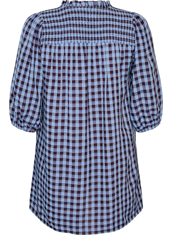 Tunic met ginghamruit en ruchekraag, Blauw, Packshot image number 1