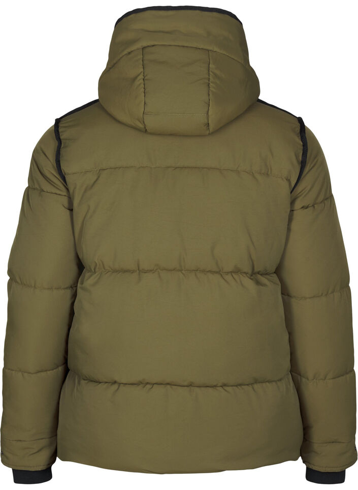 Korte puffer jas met contrastdetails, Groen, Packshot image number 1