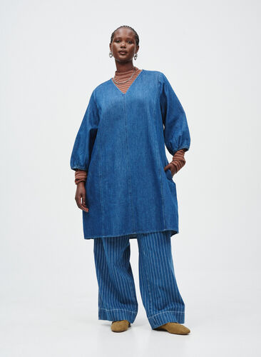 ZizziKorte denimjurk met 3/4 mouwen, Blauw, Image image number 0