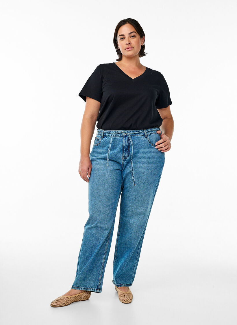 Straight-fit jeans met een strikceintuur, Blue Denim, Model
