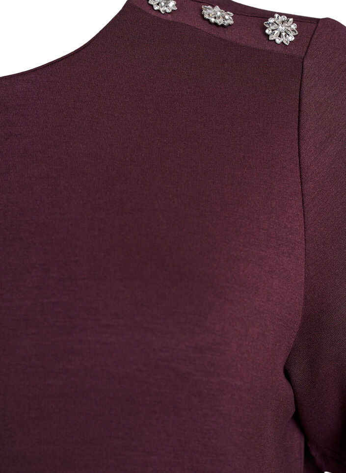 Blouse met korte mouwen en knoopdetail, Donker Bordeaux, Packshot image number 2