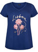 Katoenen T-shirt met V-hals en print aan de voorkant, Blauw, Packshot image number 0