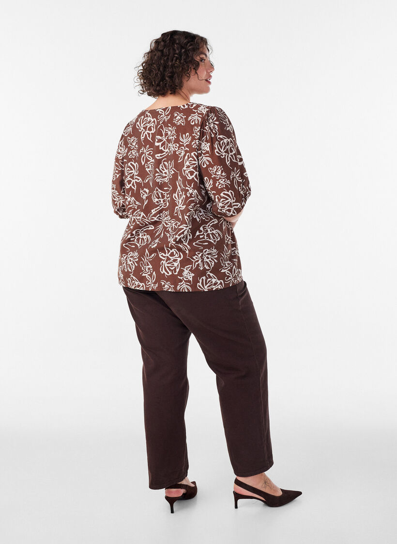 Viscose blouse met V-hals, Bruin, Model image number 2