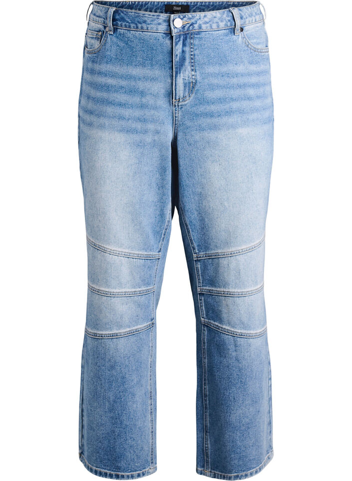 Jeans met rechte, wijde pijpen en stikdetails, Blue Denim, Packshot