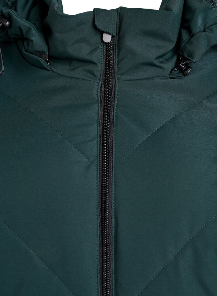 Lange winterjas met haaksluitingen en een nep bontkraag, Groen, Packshot image number 2