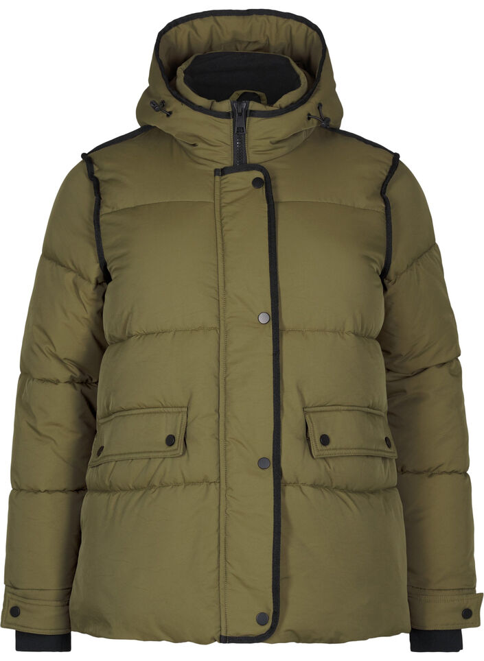 Korte puffer jas met contrastdetails, Groen, Packshot image number 0