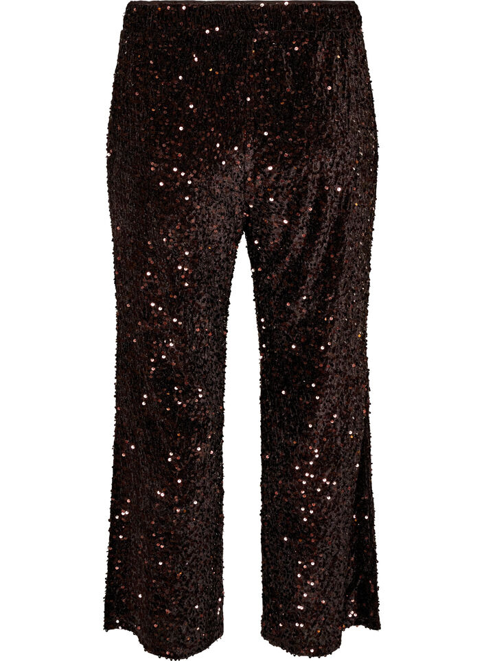 Wijde broek met pailletten, Bruin, Packshot image number 1