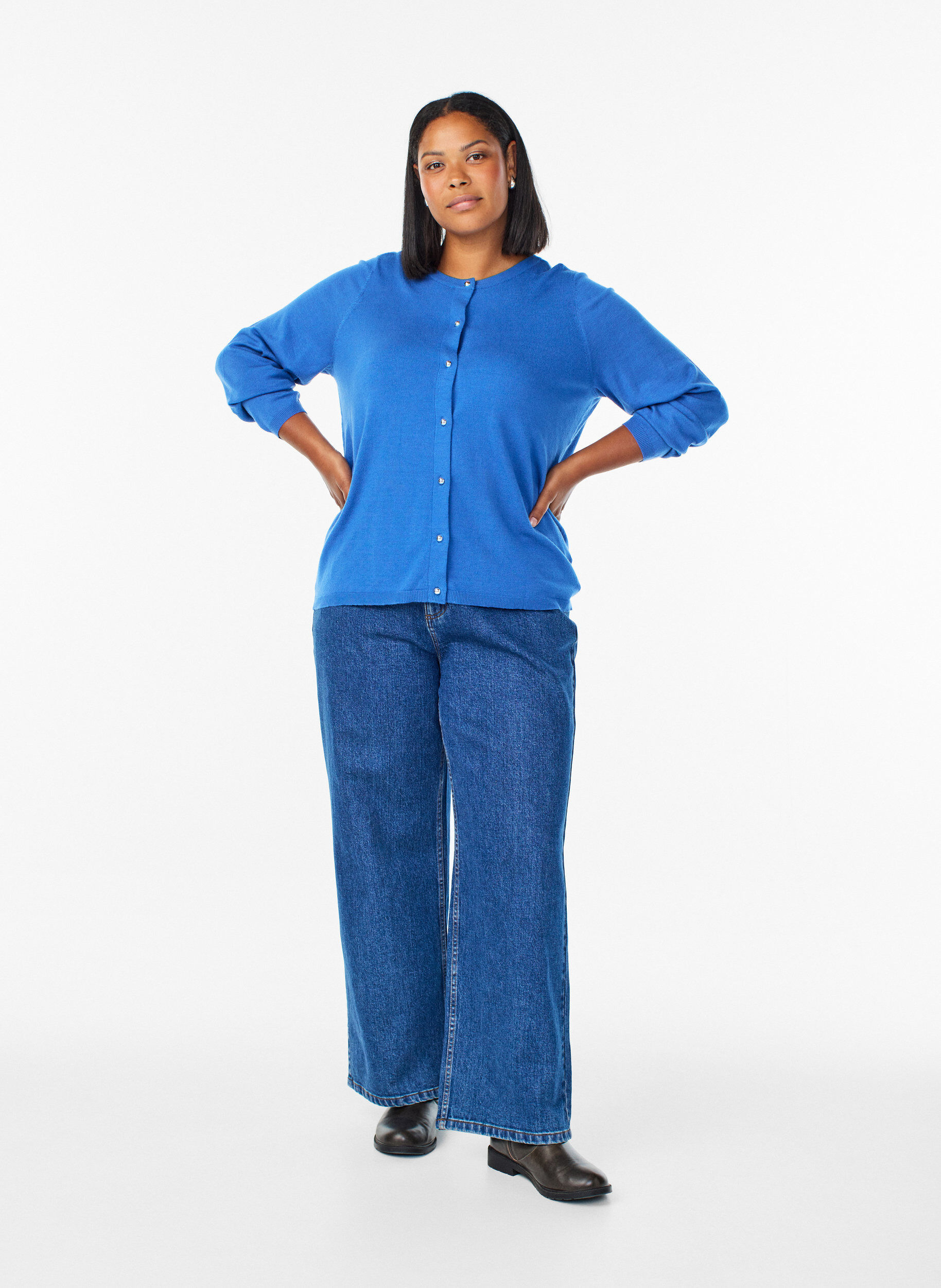 ZizziCardigan met ronde knopen, Blauw, Model image number 1