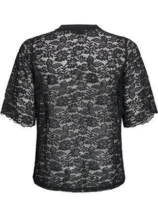 ZizziKanten blouse met korte mouwen en ronde hals, Zwart, Packshot image number 1