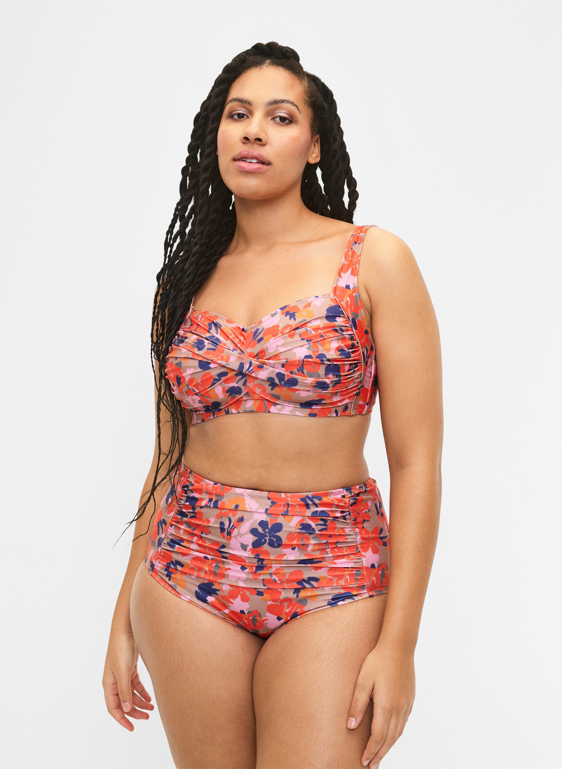 Bikinibroekje met extra hoge taille en print, Geel, Model