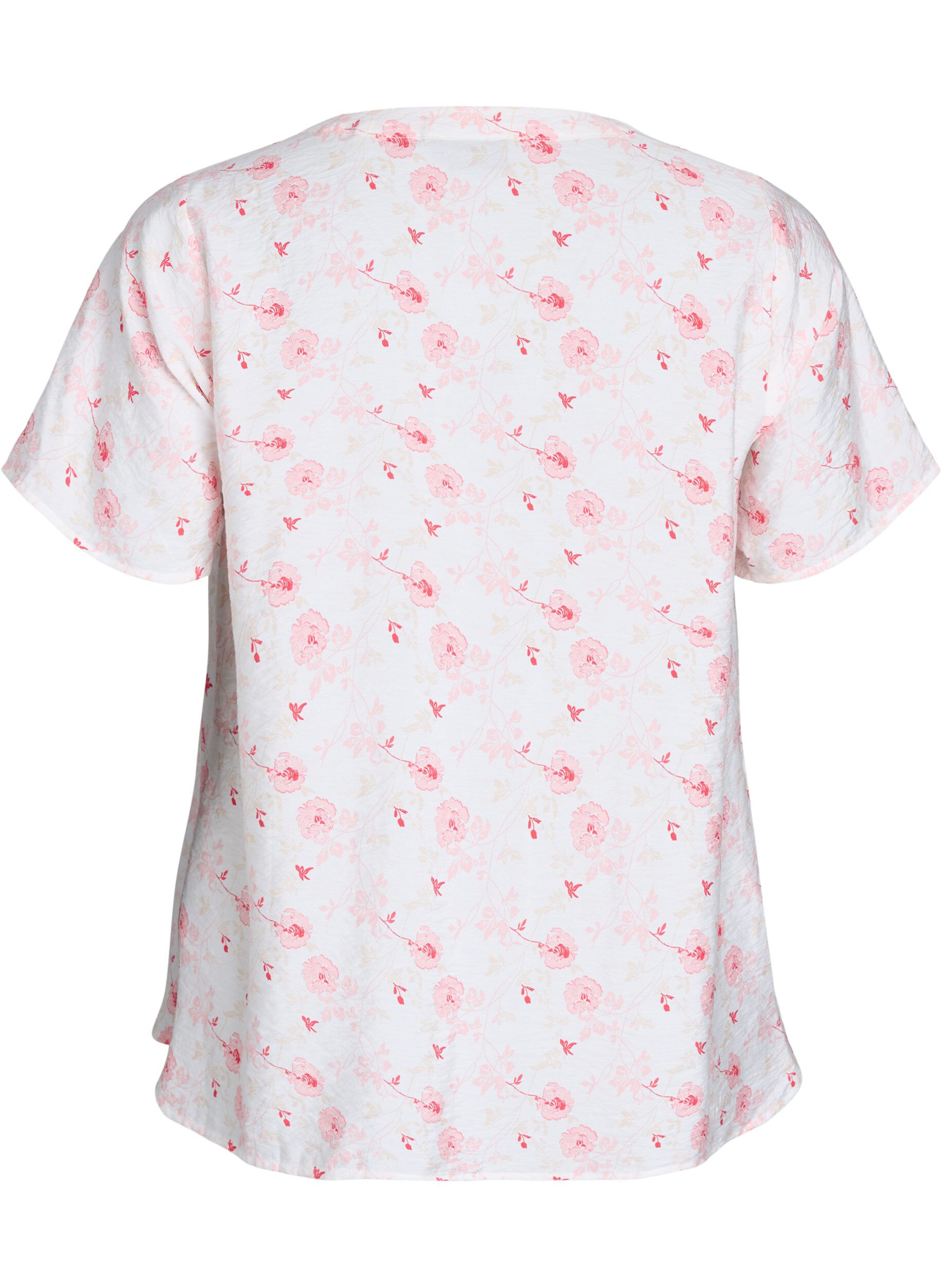 ZizziBlouse met korte mouwen en bloemenprint, Roze, Packshot image number 1