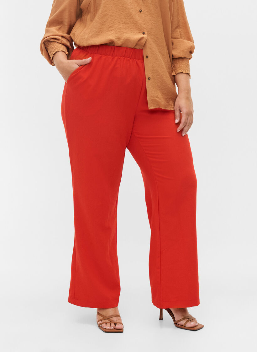 Flared broek met elastiek in de taille, Rood, Model image number 3