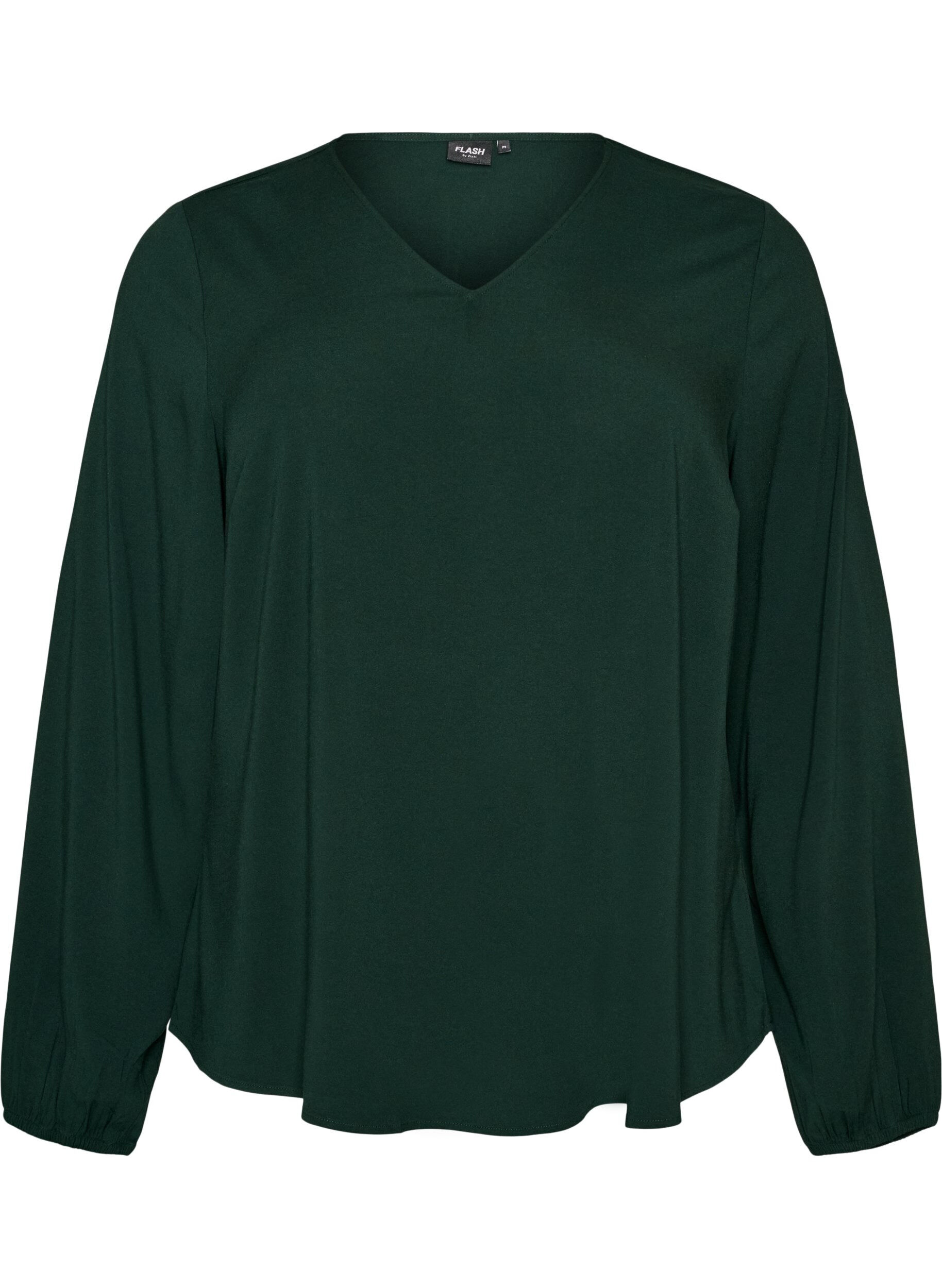 Viscose blouse met V-hals en afgeronde zoom