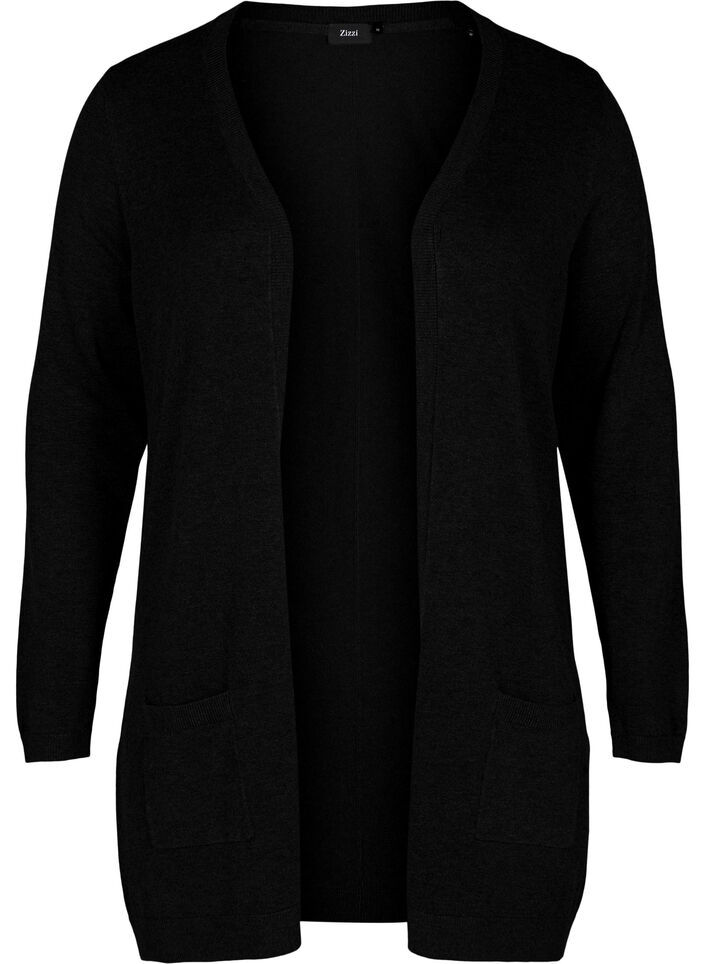 Lang gebreid vest in viscosemix, Zwart, Packshot image number 0