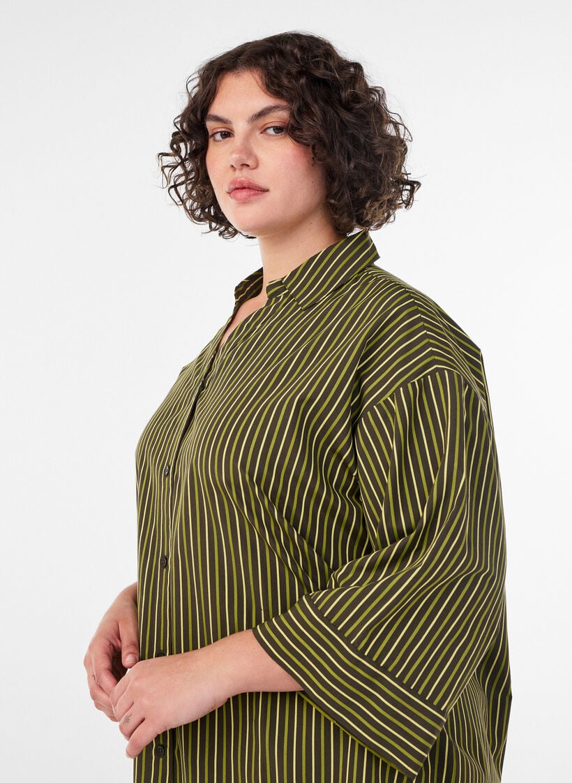 Losse gestreepte shirt met 3/4 mouwen, Groen, Model image number 3