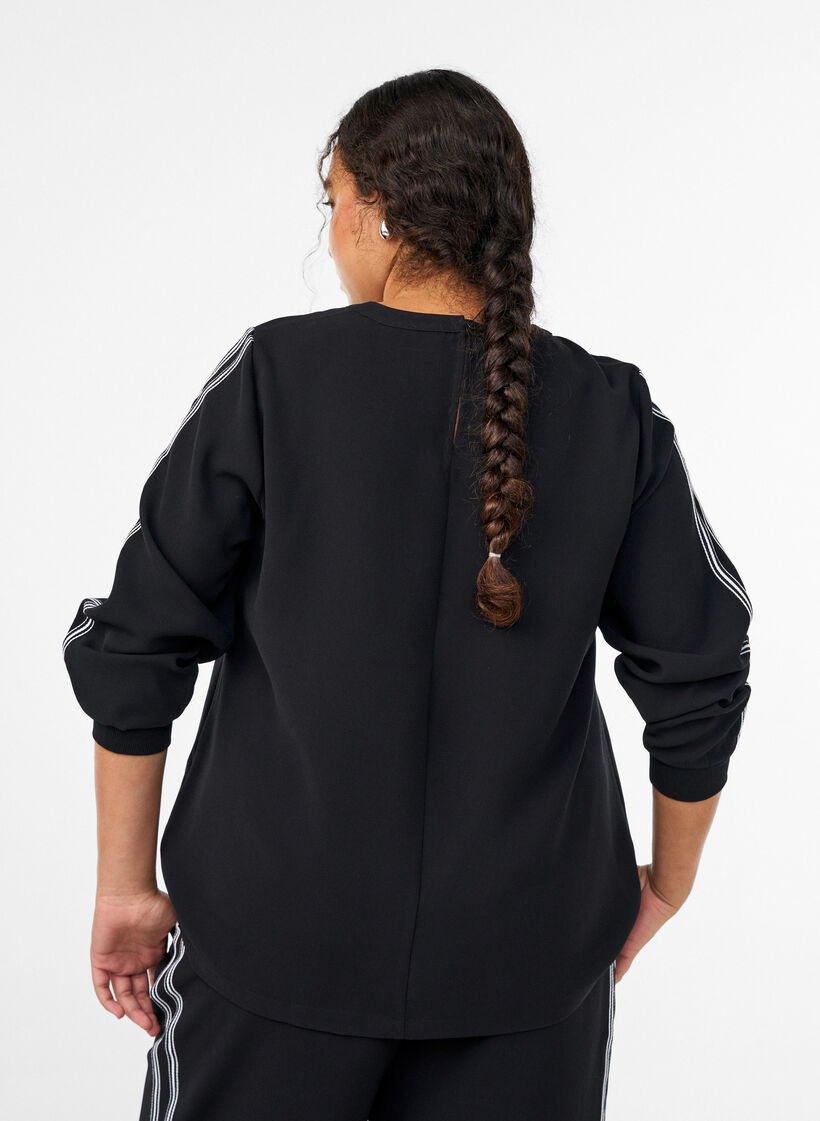 Blouse met streepdetaillering op de mouwen, Zwart, Model image number 2