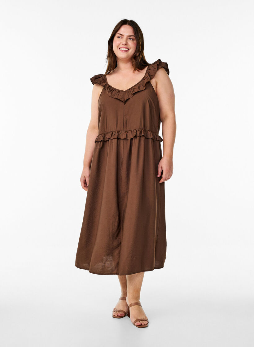 Mouwloze midi jurk met ruches, Rain Drum, Model